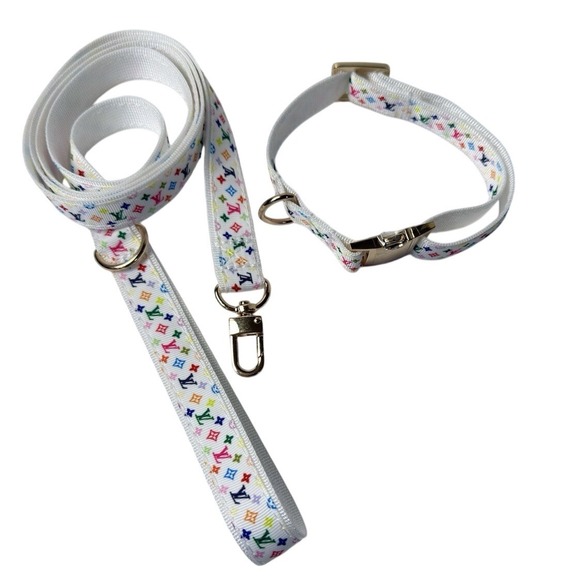 Luxury LV Dog Collar Size S Colorful 3/4 Wide Leash 4ft Long Colorful